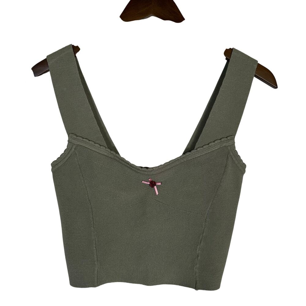 Intimately‎ Free People Stretch Knit Cami Tank Rose Bow Green M Boho Festival